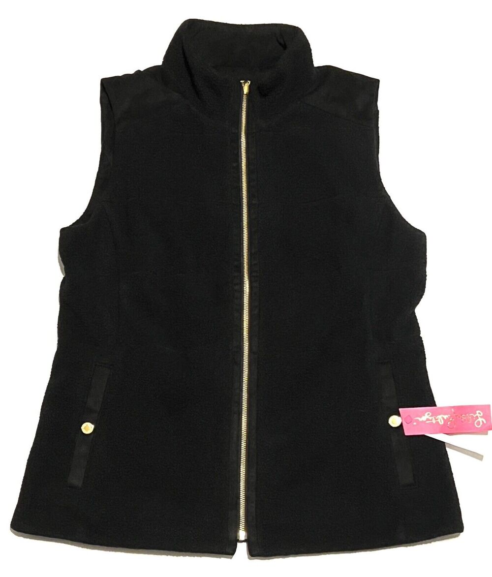 Lilly Pulitzer S Skyden Reversible Suede + Fleece Vest Gold Zippers Heavyweight